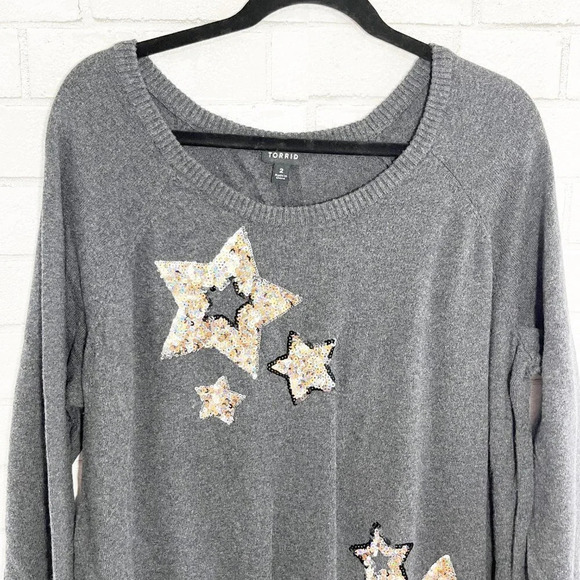 Torrid Gray 100% Cotton Sequin Stars Pullover Sweater Women's Plus Size 2X - Picture 3 of 8